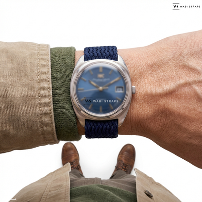 Blue Solid Plain Nylon Watch Strap on IWC blue automatic dial