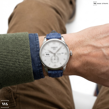 Blue Denim Leather Watch Strap on Tissot Le Locle Automatic Petite Seconde Automatic Silver Dial Men's Watch
