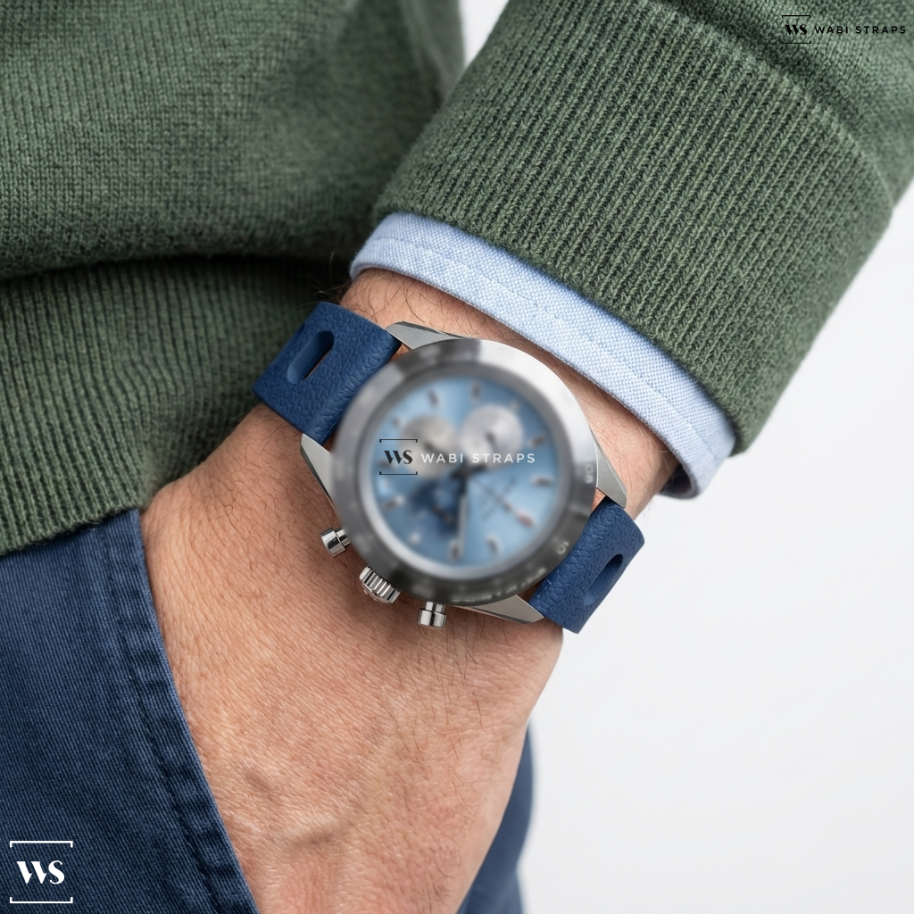 Blue Perforated Silicone Watch Strap on Zenith El Primero Chronomaster Sport Yoshida Edition