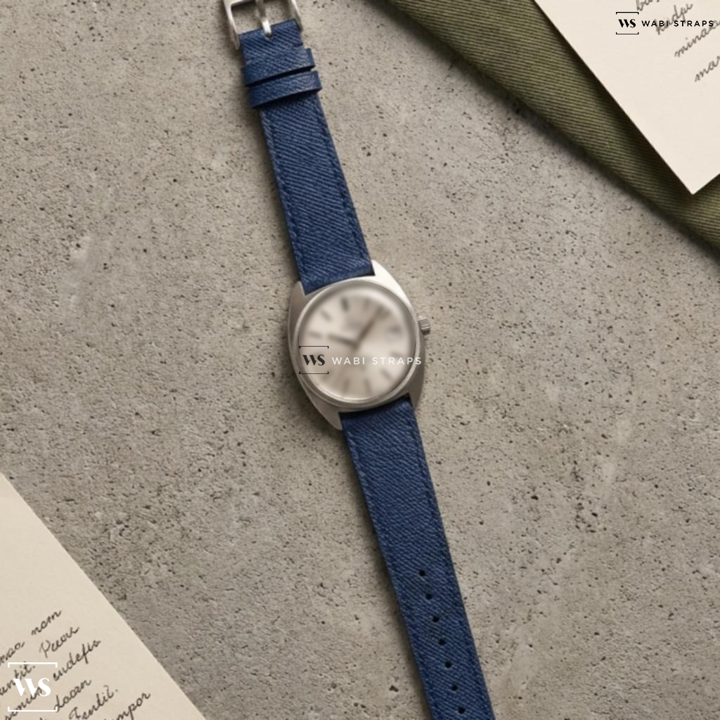 Blue Cross Hatch Leather Watch Strap on Omega Constellation “Türler”