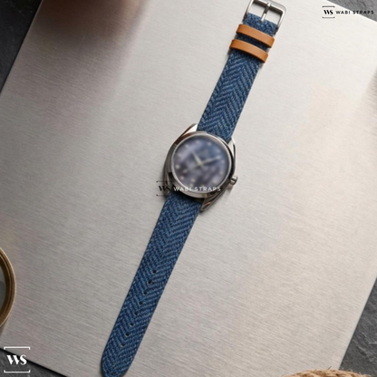 Blue Fuzzy Grain Leather Watch Strap on Omega Seamaster Aqua Terra Master Co-axial Blue MOP Diamonds 34mm