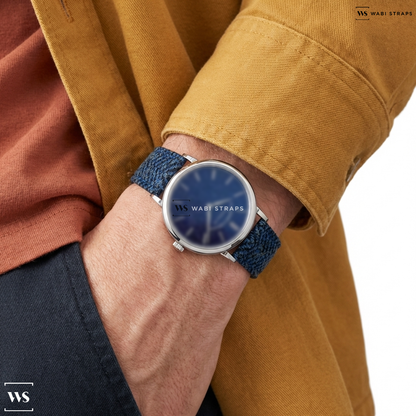 Blue Fuzzy Grain Leather Watch Strap on A. Lange and Sohne Saxonia 205.086 Thin Manual Wind Blue Gold-Flux Dial UNWORN