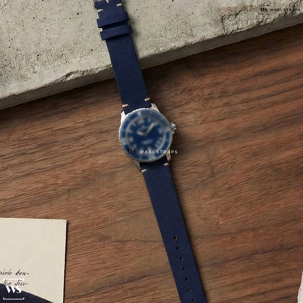 Blue Fuzzy Grain Leather Watch Strap on Blancpain Fifty Fathoms Titanium 42.3MM 2024