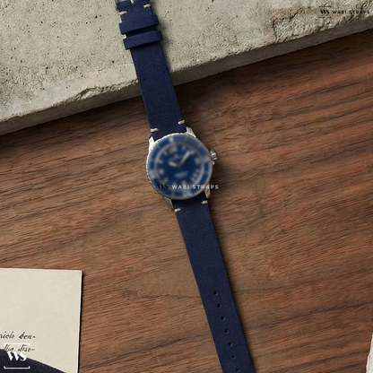 Blue Fuzzy Grain Leather Watch Strap on Blancpain Fifty Fathoms Titanium 42.3MM 2024