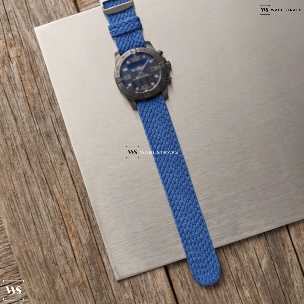 Blue Solid Plain Nylon Watch Strap on Breitling Exospace B55