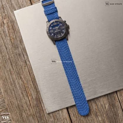 Blue Solid Plain Nylon Watch Strap on Breitling Exospace B55