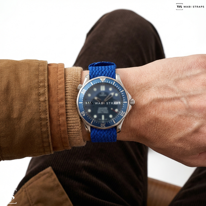 Blue Solid Plain Nylon Watch Strap on Vintage Luxury Watch | 300 (James Bond)