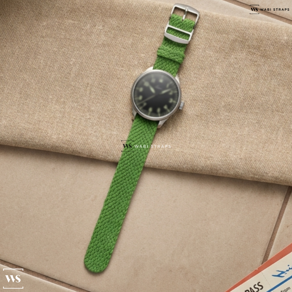 Green Solid Plain Nylon Watch Strap on Laco Augsburg Grun Limited Edition