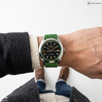 Green Solid Plain Nylon Watch Strap on Rolex Milgauss Reference 116400