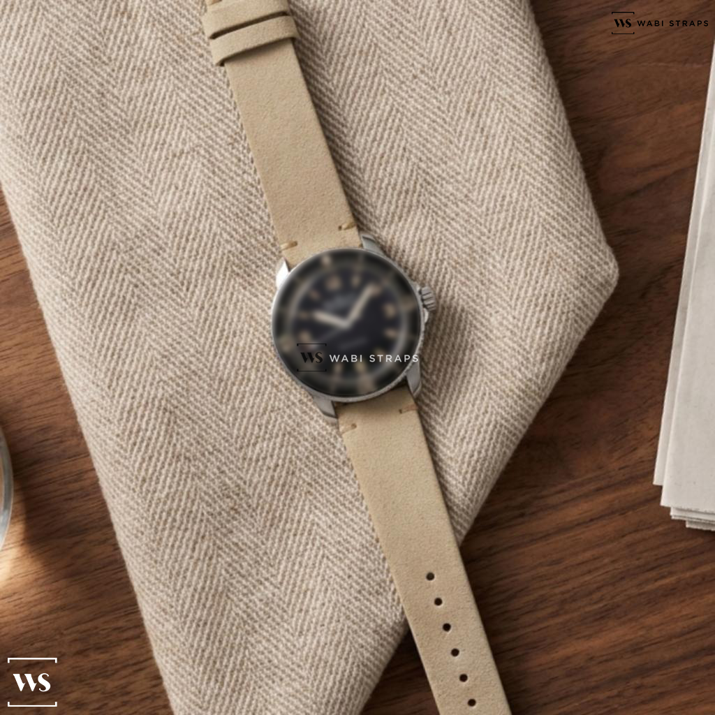 White Fuzzy Grain Leather Watch Strap on Blancpain Fifty Fathoms 38mm Bathyscaphe LE for HODINKEE