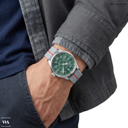 Orange/White 3-Stripe Nylon Watch Strap on Laco Grün 42