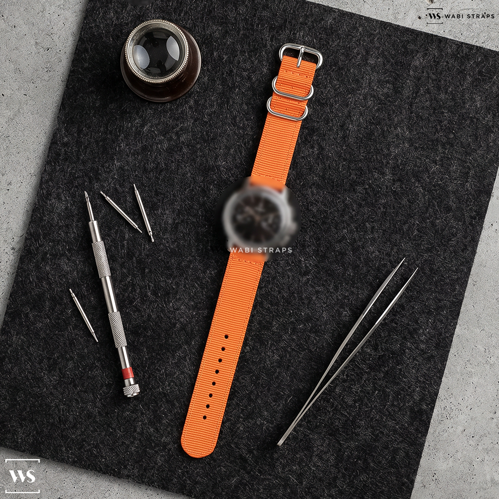 Orange Solid Plain Nylon Watch Strap on Omega Cal 320 Deville Chronograph