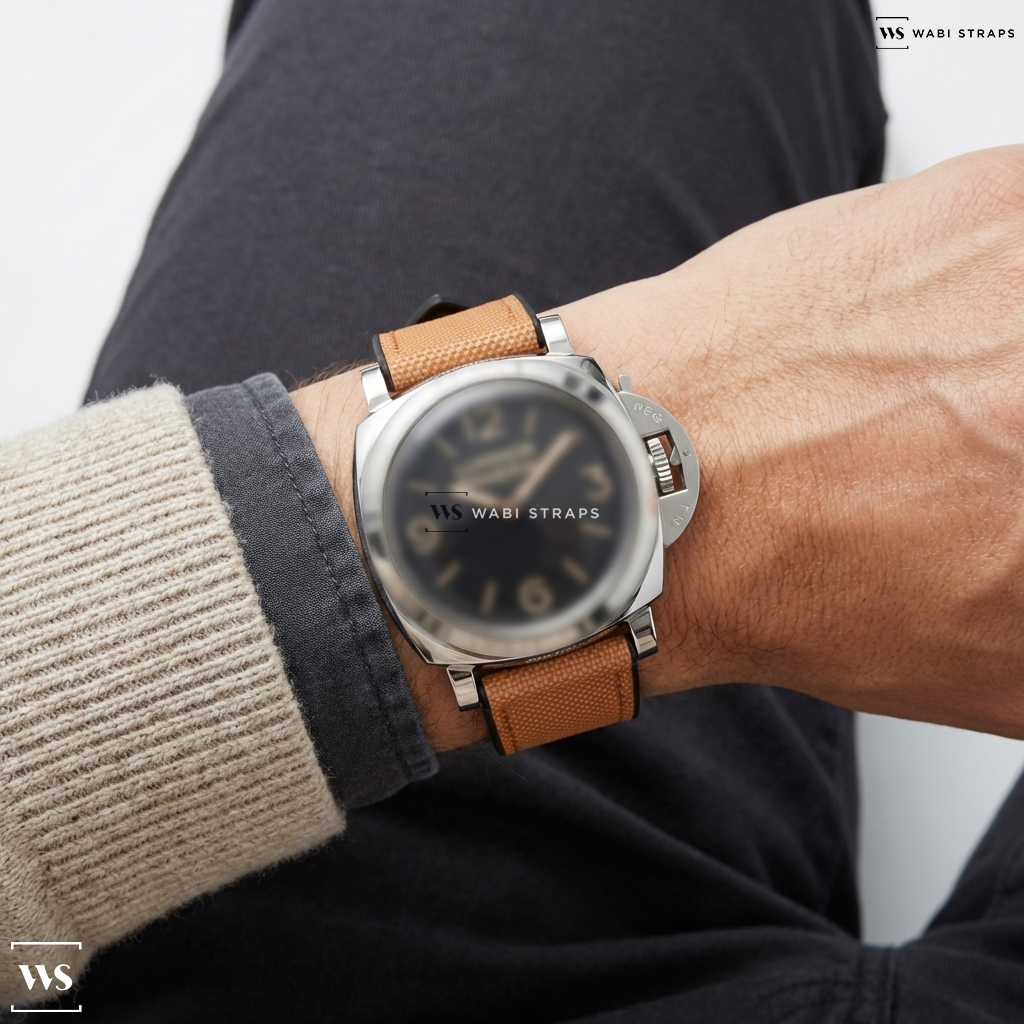 Orange Hybrid Canvas Watch Strap on Panerai Luminor Marina 1950 3 Days