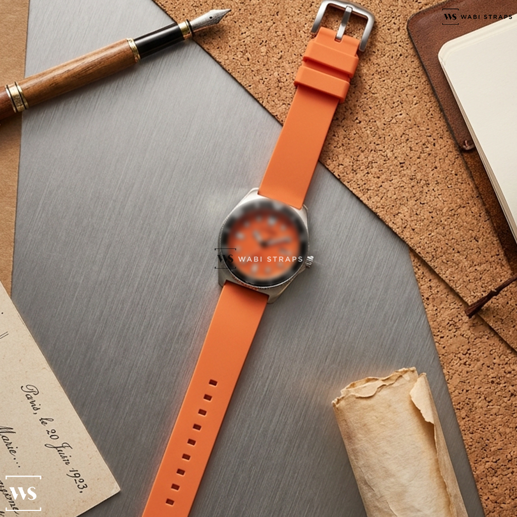 Orange Smooth Rubber Watch Strap on CITIZEN AW1760-81X ECO-DRIVE MEN WATCH