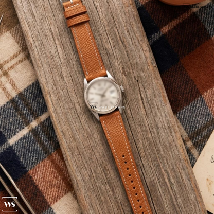 Orange Pebbled Leather Watch Strap on Rolex Datejust Ref. 1601