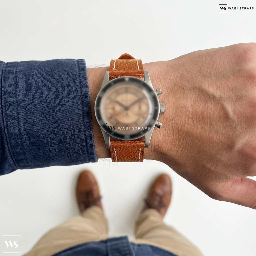 Orange Pebbled Leather Watch Strap on Baltic x Worn & Wound Collaboration
