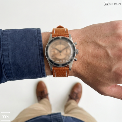Orange Pebbled Leather Watch Strap on Baltic x Worn & Wound Collaboration