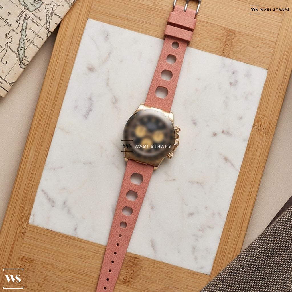 Orange Perforated Silicone Watch Strap on Rolex Daytona 116518LN Black Dial "Paul Newman" 18K Yellow Gold