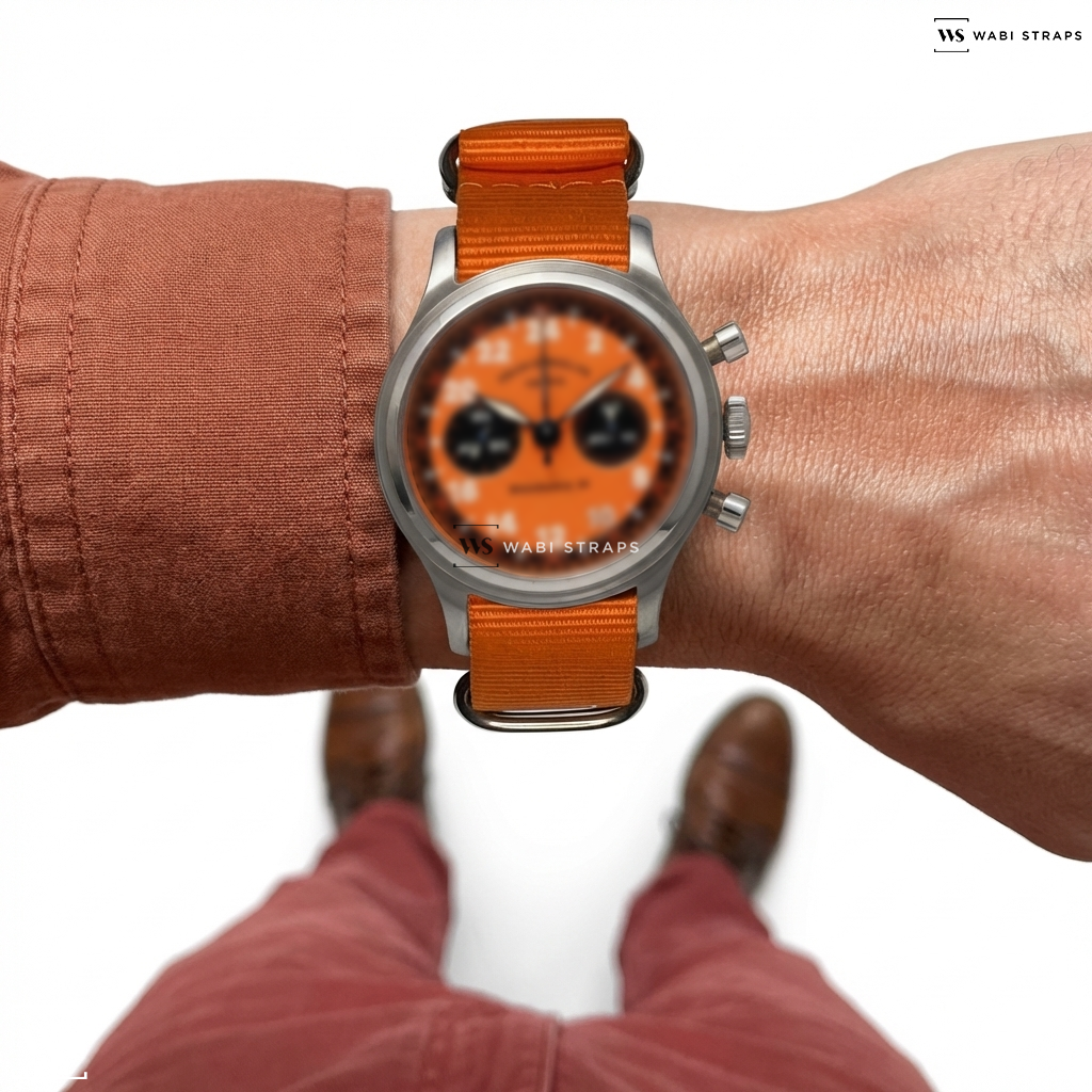 Orange Solid Plain Nylon Watch Strap on Franck Muller Endurance 24 Orange Dial