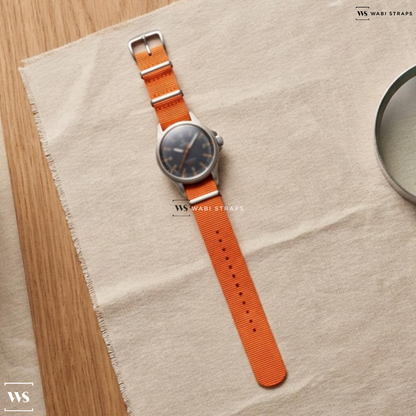 Orange Bright Solid Plain Nylon Watch Strap on Omega Geneve Admiralty Anchor