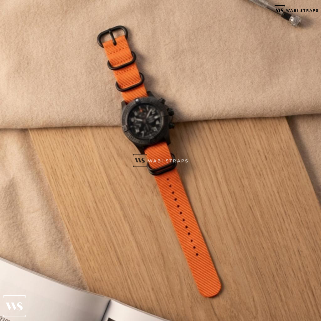 Orange Solid Plain Nylon Watch Strap on Heuer Regatta Yacht Timer Vintage