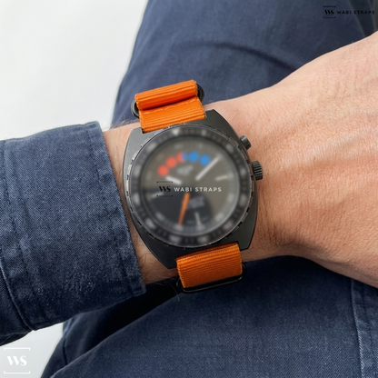 Orange Solid Plain Nylon Watch Strap on Breitling Avenger Titanium V13317