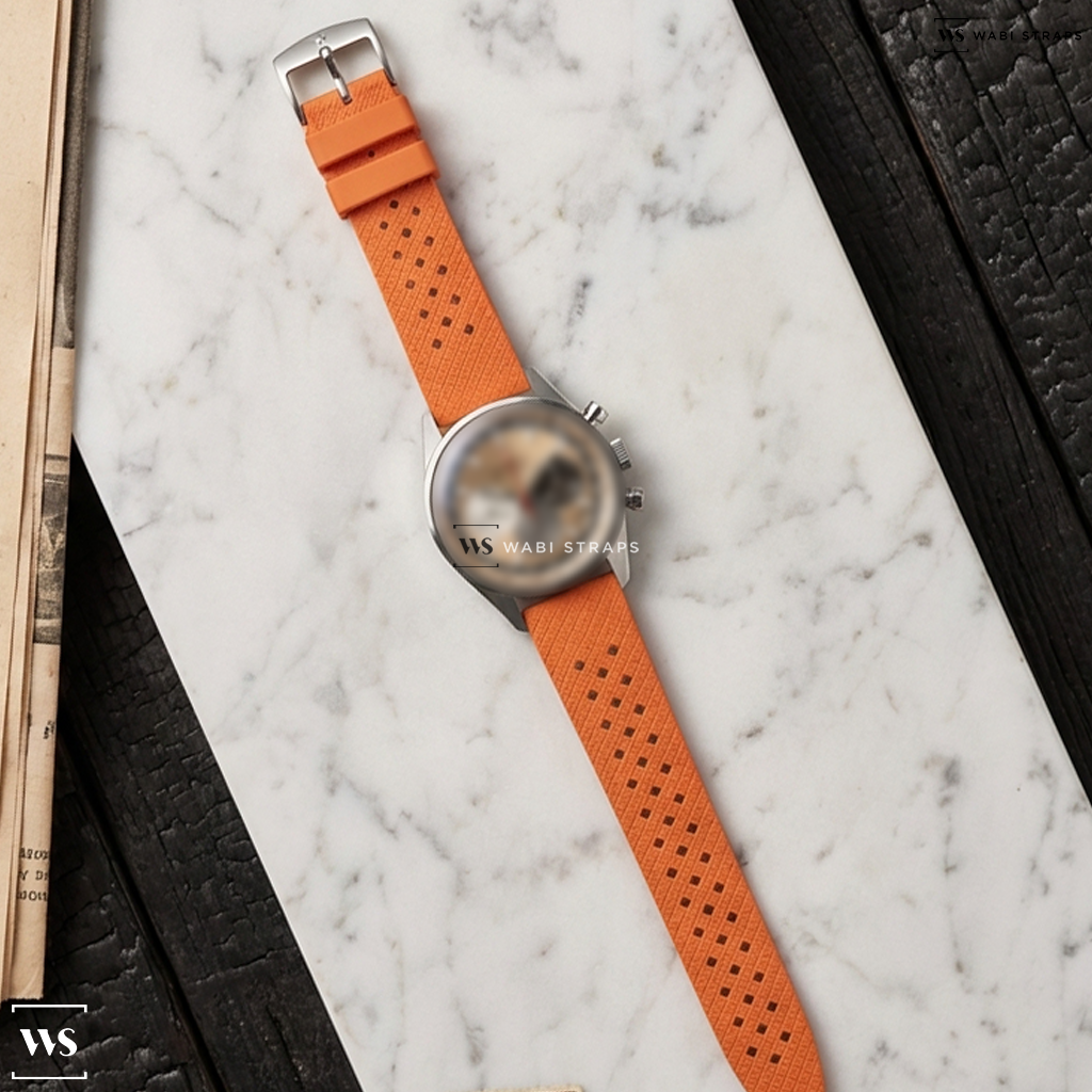 Orange Textured Rubber Watch Strap on Zenith El Primero Chronomaster Original "HODINKEE" Salmon Dial