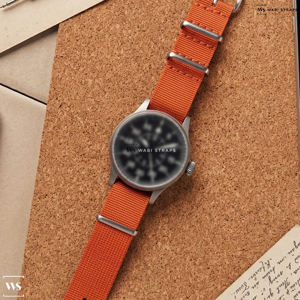 Orange Ribbed Nylon Watch Strap on Laco Paderborn