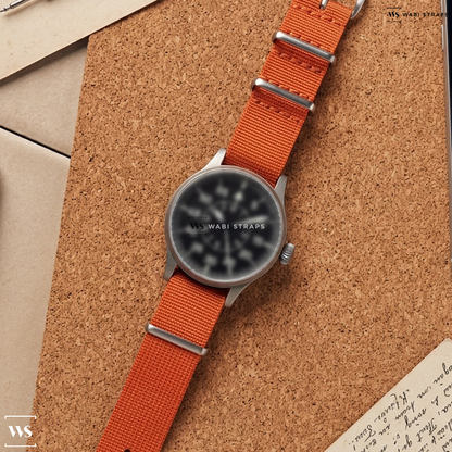 Orange Ribbed Nylon Watch Strap on Laco Paderborn