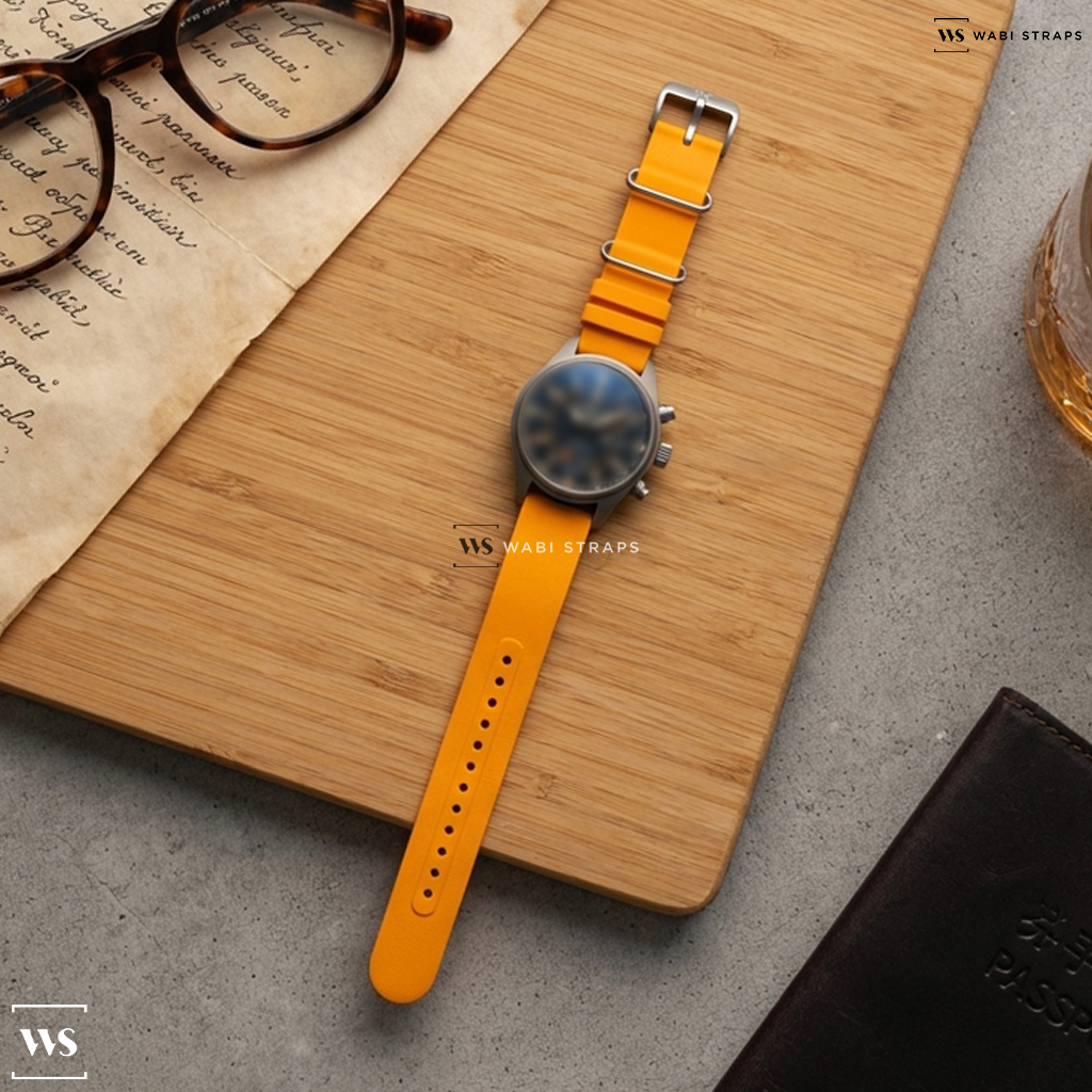 Orange Smooth Rubber Watch Strap on IWC Pilot's Watch Chronograph "Blue Angels" Edition