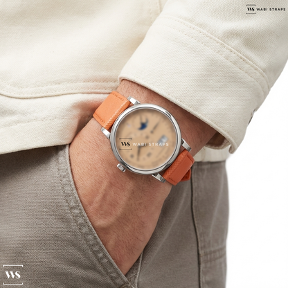 Orange Cross Hatch Leather Watch Strap on A. Lange and Sohne Lange 1 Perpetual Calendar 345.056 18k White Gold LIMITED