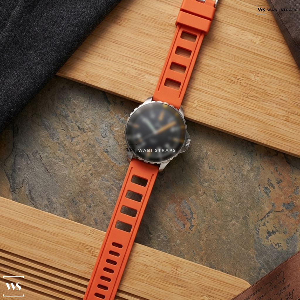 Orange Perforated Rubber Watch Strap on Laco Sport Watches Mojave
