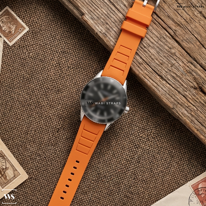 Orange Vented Silicone Watch Strap on Raymond Weil Freelancer Diver Black Gradient Dial 42.5 on Rubber Strap