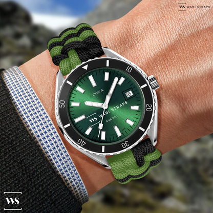 Black Green Paracord Rope Velcro Watch Strap