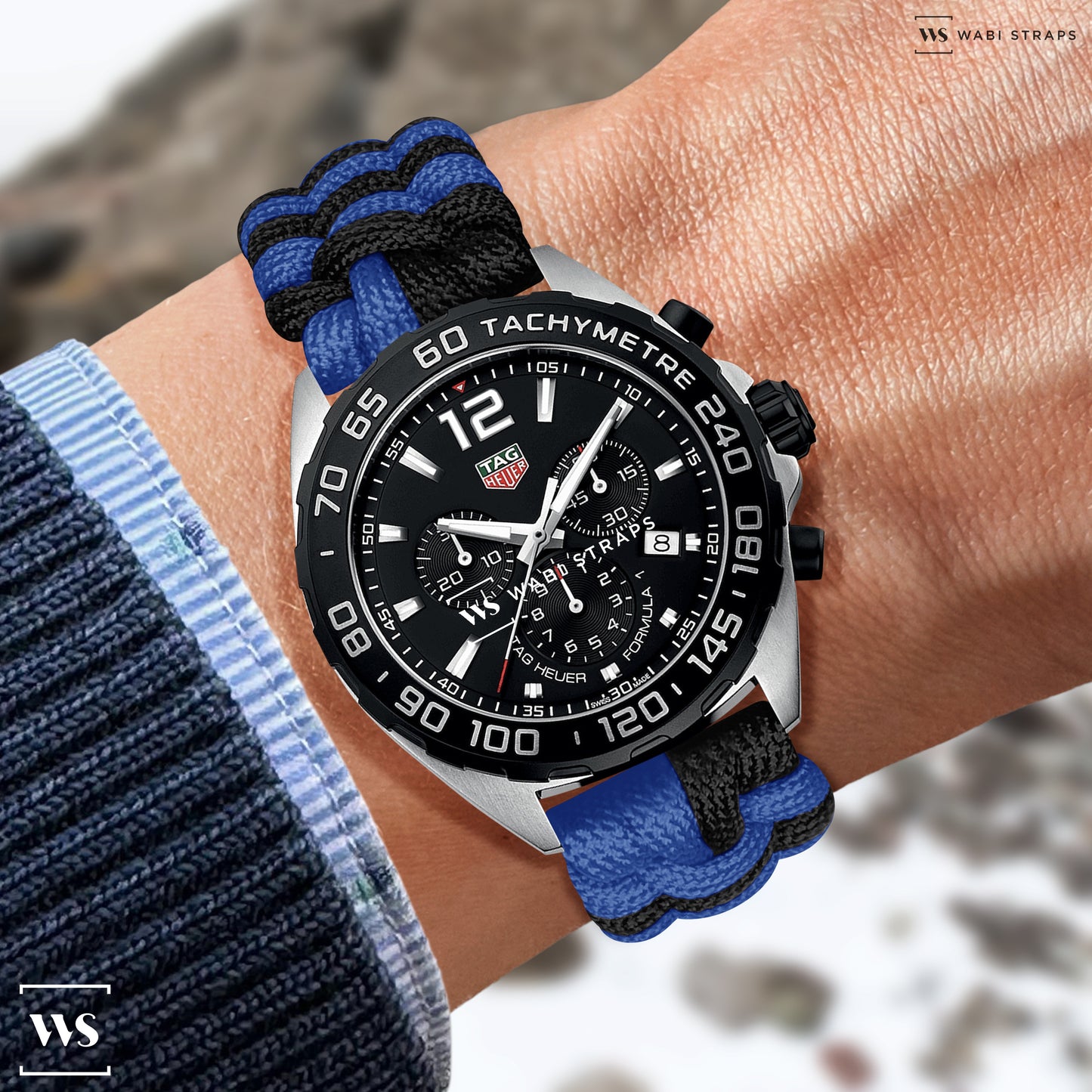Black Blue Paracord Rope Velcro Watch Strap