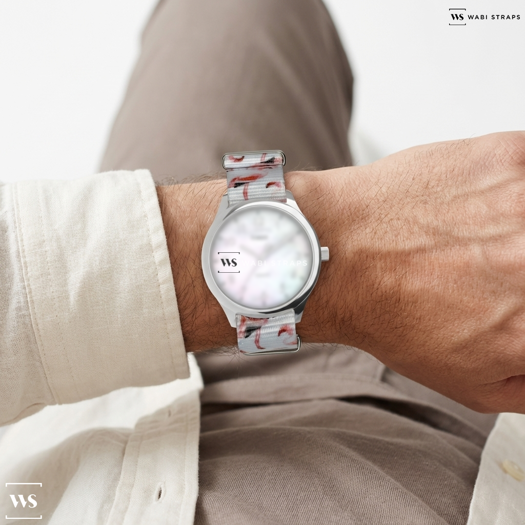 Pink/White Graphic Print Nylon Watch Strap on Modern Easy Reader 32mm