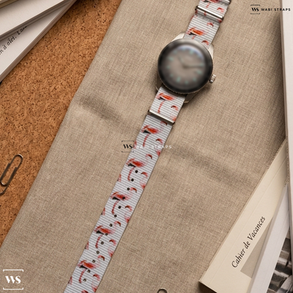 Pink/White Graphic Print Nylon Watch Strap on Oris Divers Sixty-Five 40mm ‘Glow’