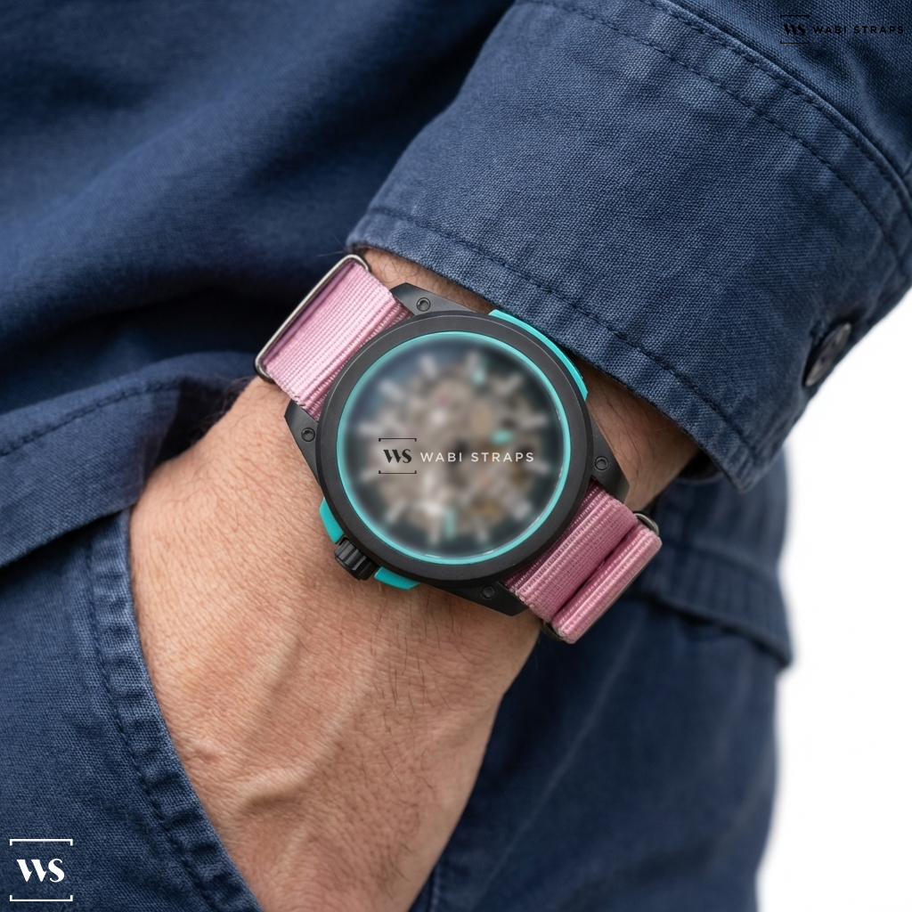 Pink Bright Solid Plain Nylon Watch Strap on Norqain Wild One Skeleton 42