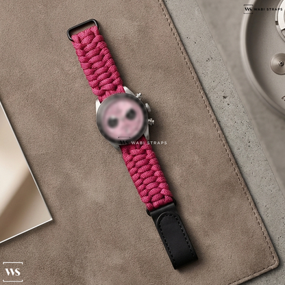 Pink Woven Nylon Watch Strap on Tudor Black Bay Chrono Pink M79360N-0019