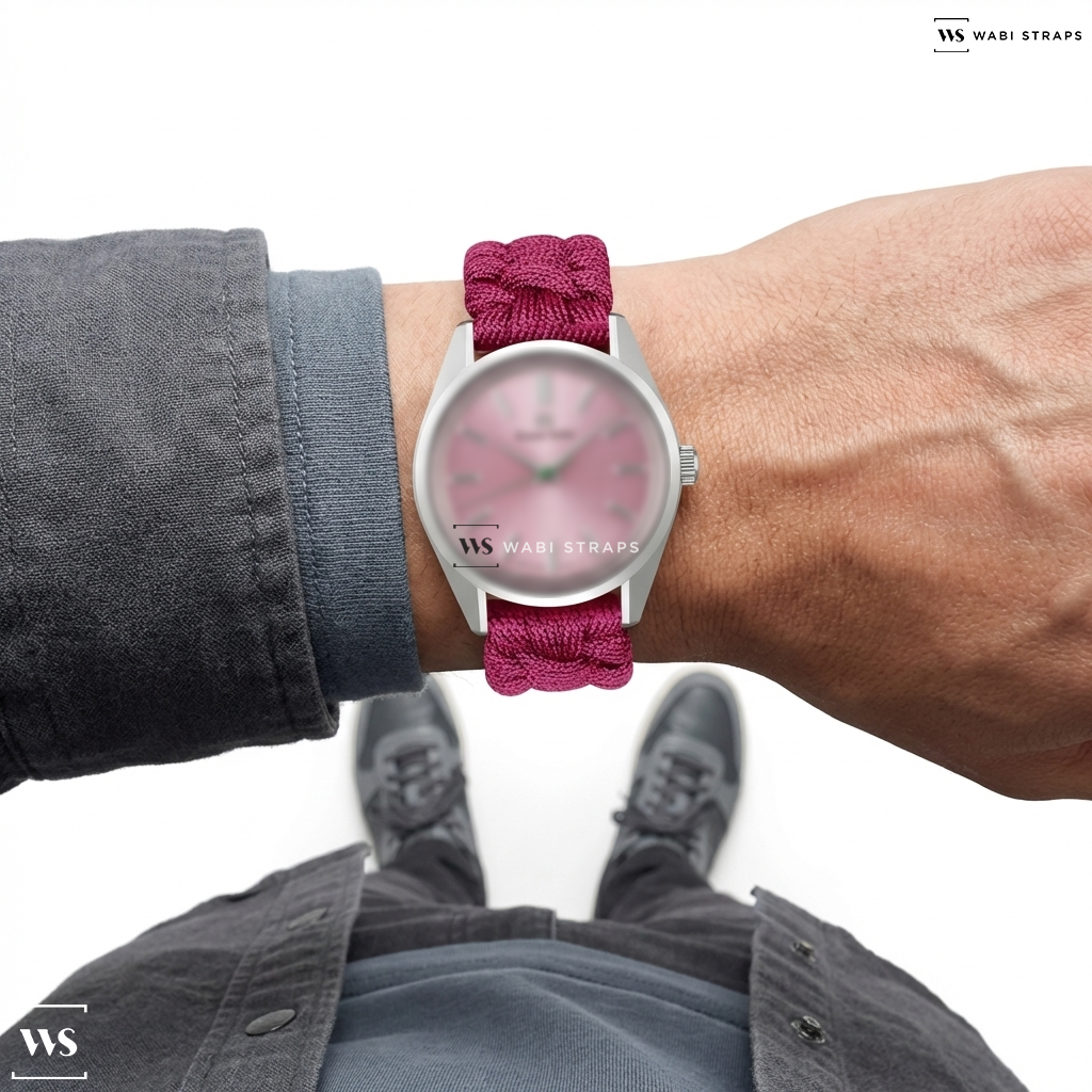 Pink Woven Nylon Watch Strap on Grand Seiko Heritage Collection Hanami US Exclusive 36.5mm Watch Pink SBGW313