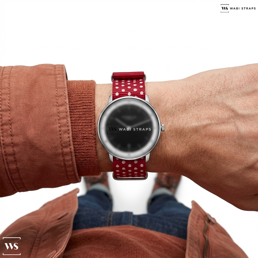 Pink/White Graphic Print Nylon Watch Strap on Sternglas NAOS Black