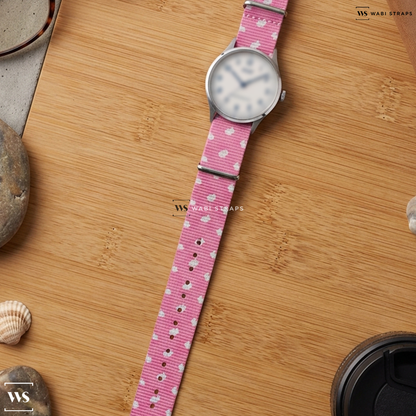Pink/White Graphic Print Nylon Watch Strap on Tissot Heritage 1938 Automatic COSC