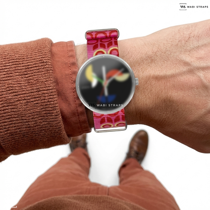 Pink/Red/Yellow Graphic Print Nylon Watch Strap on Walter Gropius TRIADE DER SINNE