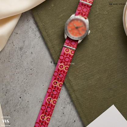 Pink/Red/Yellow Graphic Print Nylon Watch Strap on Spinnaker Croft 3912 GMT Limited Edition