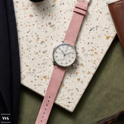 Pink Fuzzy Grain Leather Watch Strap on IWC Portugieser Chronograph Classic SS