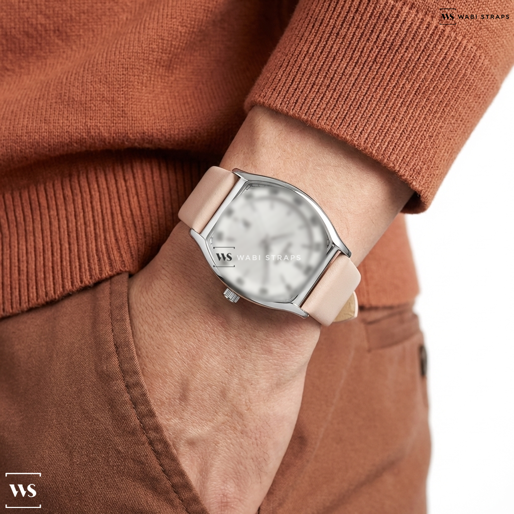 Pink Smooth Leather Watch Strap on SOLVIL ET TITUS BARISTA W06-03325-001 3 HANDS DATE QUARTZ MEN WATCH