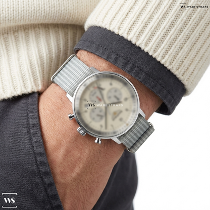 Grey/White Graphic Print Nylon Watch Strap on Bauhaus Watch 20865