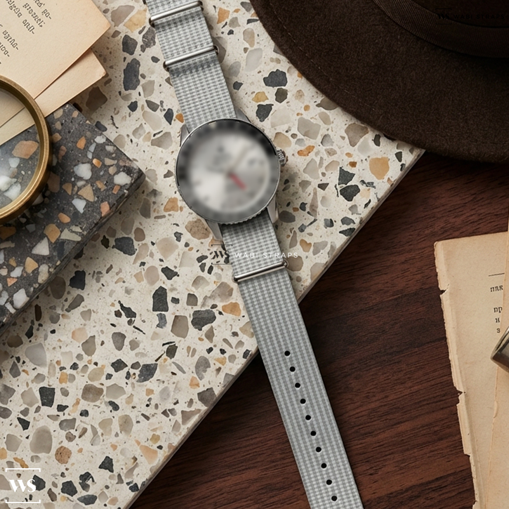 Grey/White Graphic Print Nylon Watch Strap on Zodiac Super Sea Wolf GMT (2024)