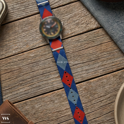 Blue/Grey/Red Graphic Print Nylon Watch Strap on Zodiac Super Sea Wolf Limited Edition
