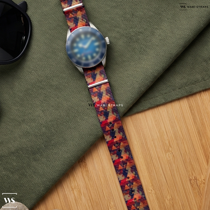 Black/Brown/Red Tie Dye Nylon Watch Strap on Spinnaker Spence 300 Automatic